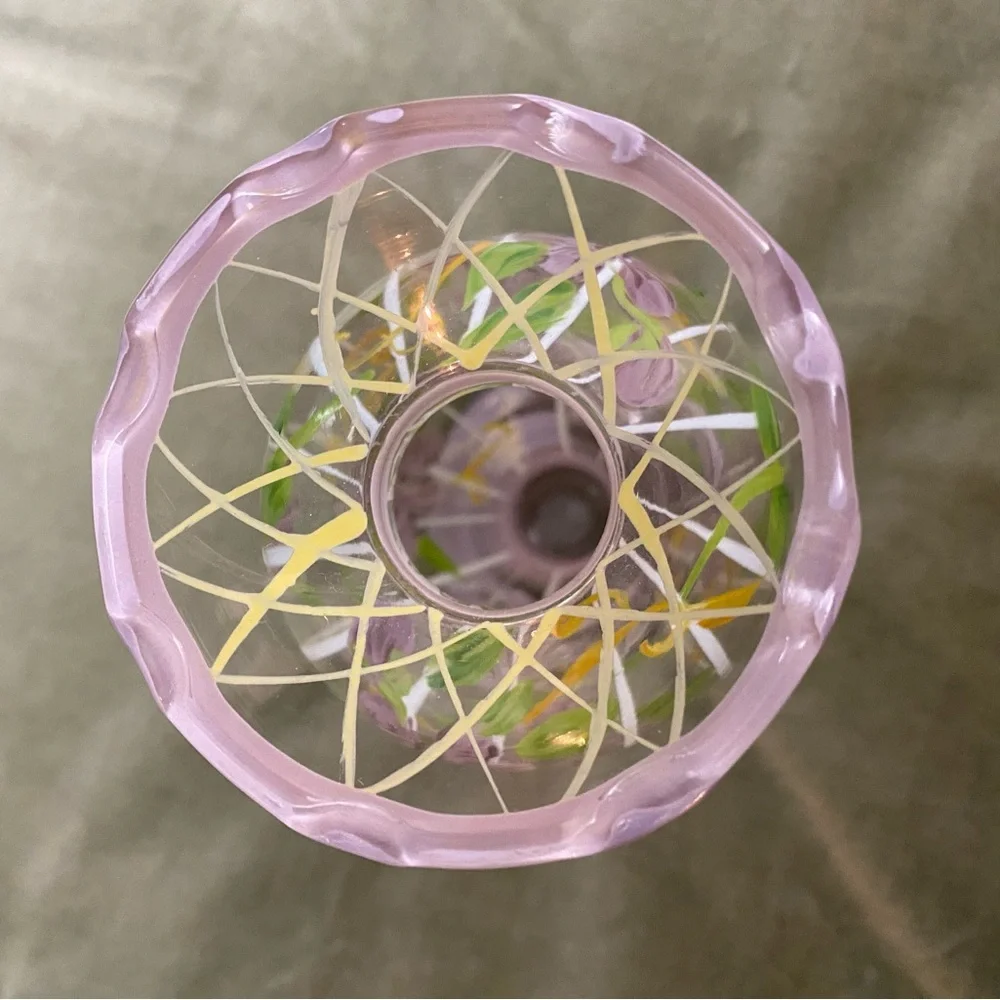 Vintage glass vase Handpainted flowers lattice UBV